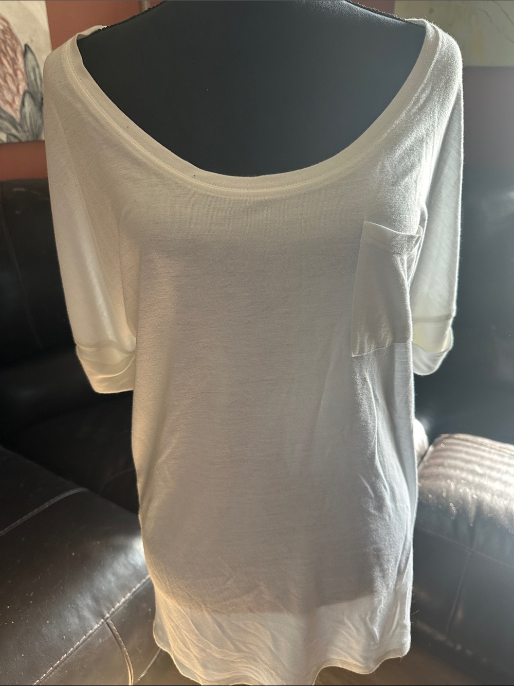 INC International Concepts White Scoop Neck Short Sleeve Pocket Tee